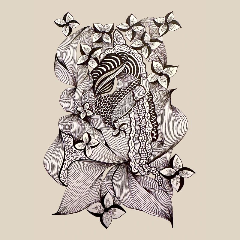 Zentangle Floral Pattern Black & White