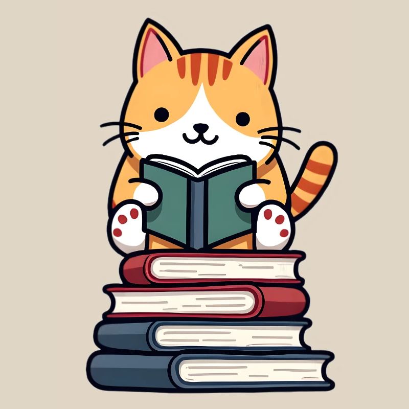 Katze liest ein Buch