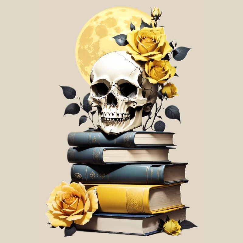 Stack of books with skull