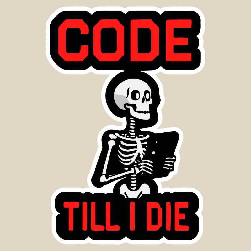 Squelette avec ordinateur CODE JUSQU’À CE QUE JE MEURE