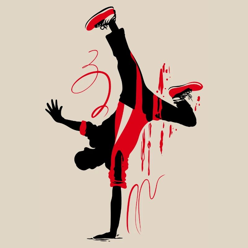 Breakdancer Silhouette in Red Black, Abstract