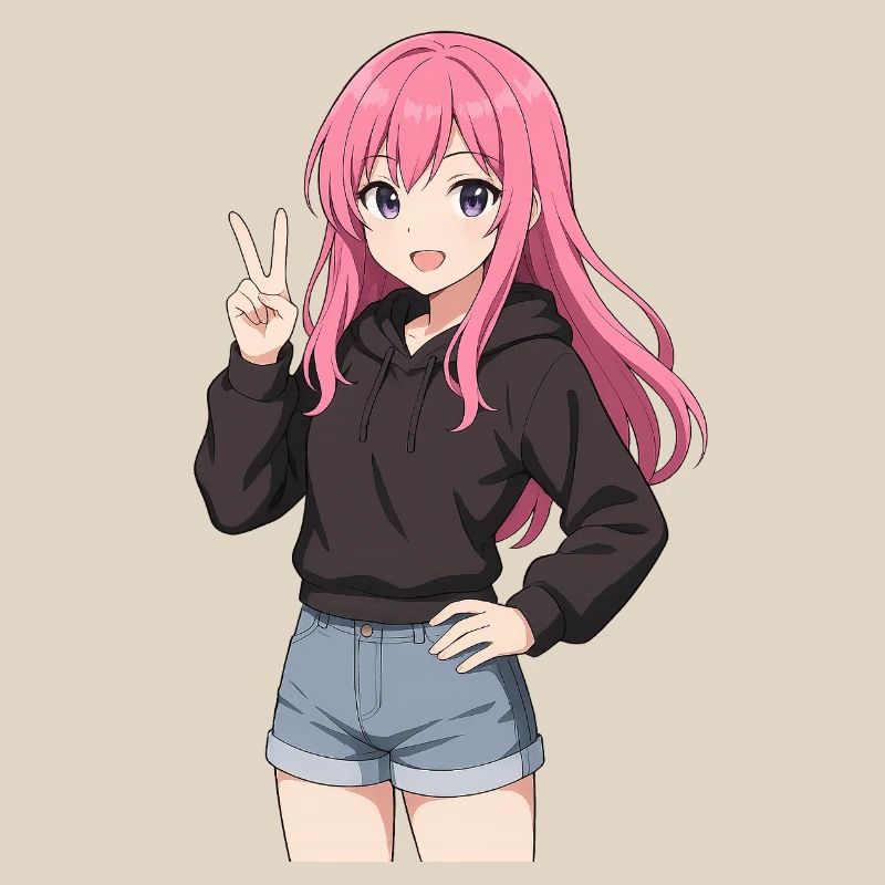 Anime-Mädchen mit rosa Kapuzenpullover