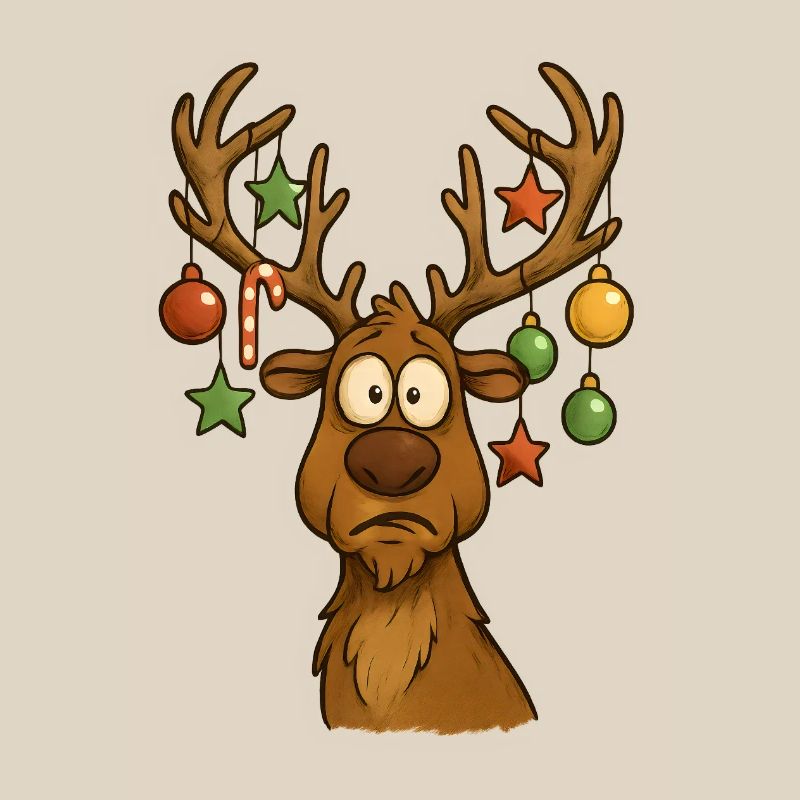 Cheerful moose with tree decoration