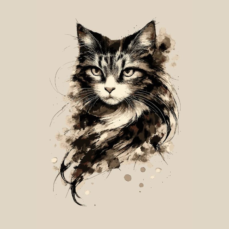 Portrait de chat à l’aquarelle avec éclaboussures d’encre