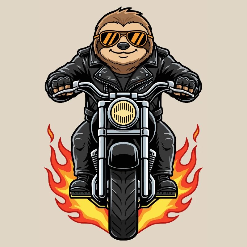 Cool Biker Sloth Motorcycle Flames