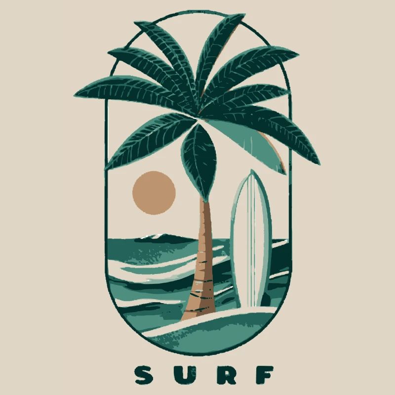Surf Palm Tree and Beach