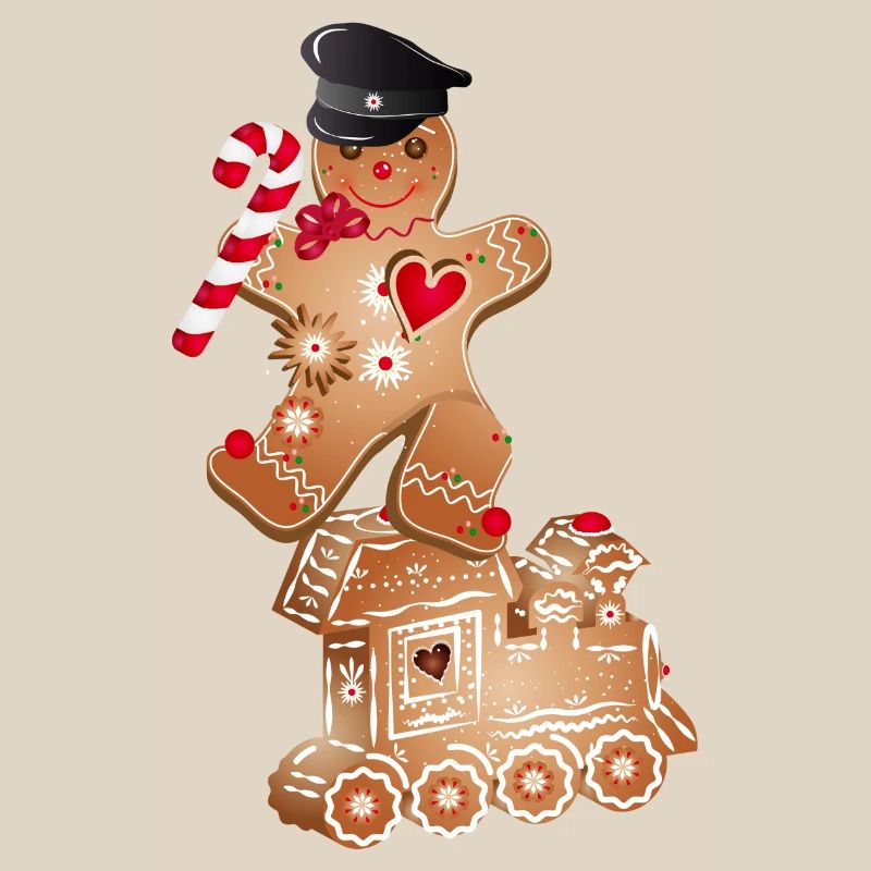 Gingerbread man as engine driver on the gingerbread locomotive