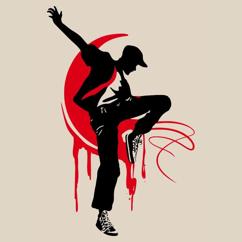 Breakdancer Dancer Silhouette in Red Black