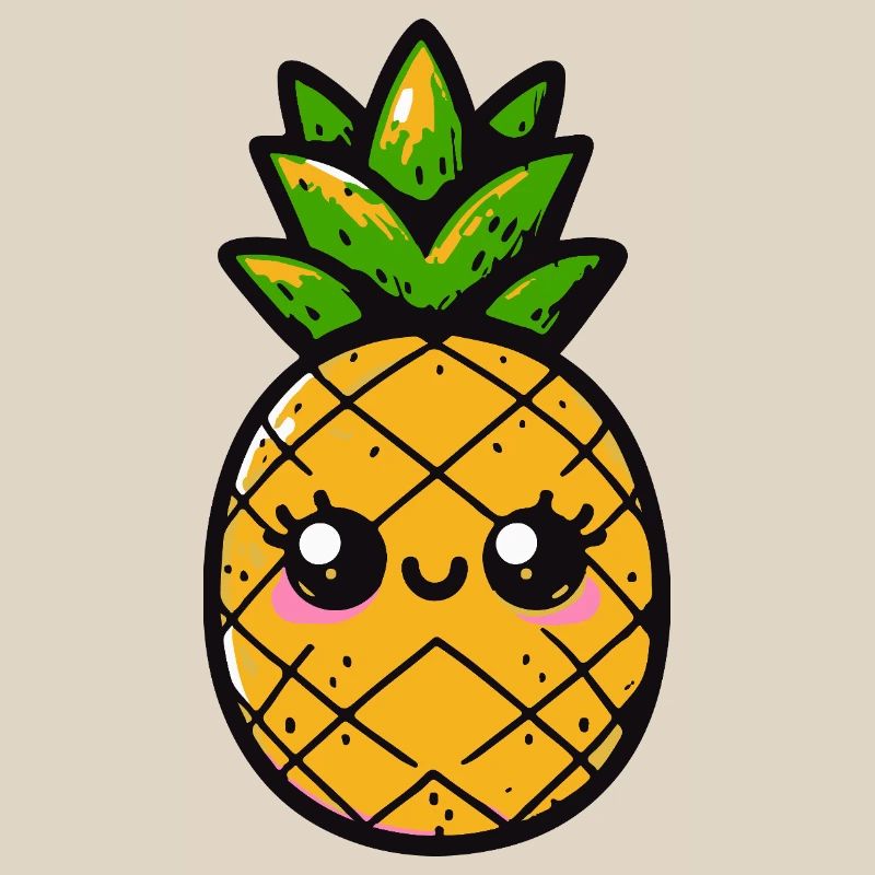 Ananas kawaii avec feuillage vert