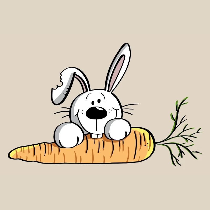 White rabbit with fat carrot - Easter - Easter bunny