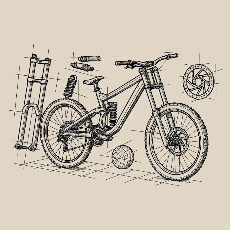 DH Bike Exploded Drawing - Geometry Sketch