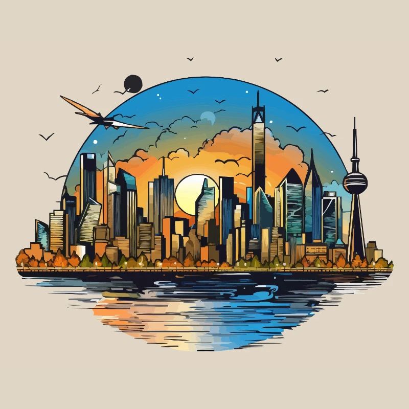Sunset Skyline Reflection