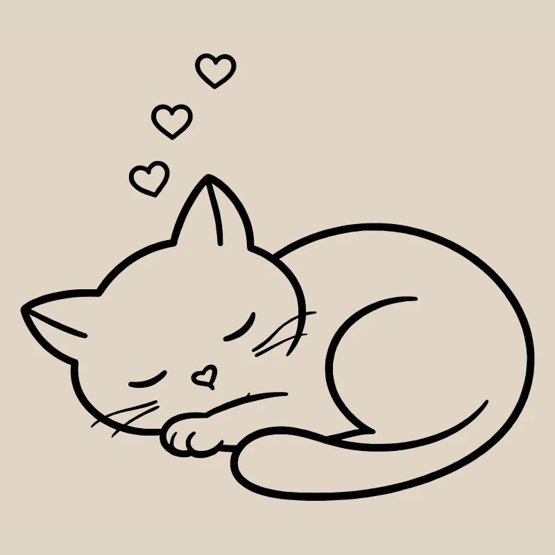 Sleeping Cat with Hearts | Cute Love Line Art