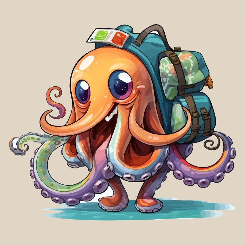 Oktopus Entdecker mit Rucksack