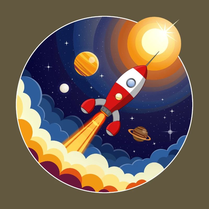 Image colorée d’une fusée dans l’espace