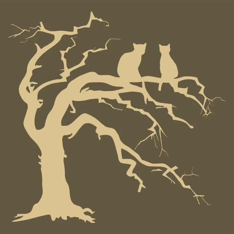 Dead tree with 2 cats silhouette