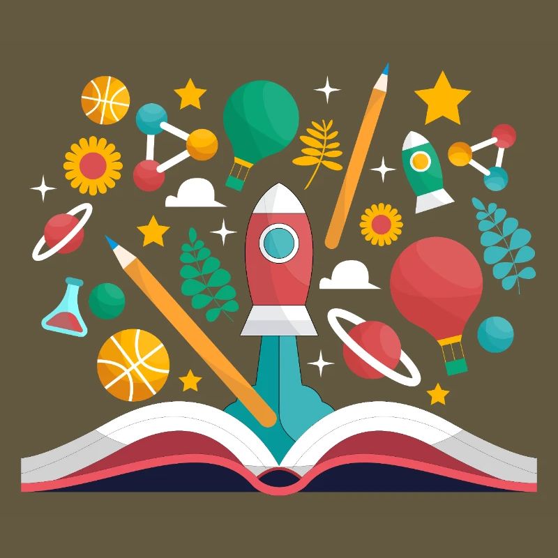 Open Book with School Objects, Learning and Educat