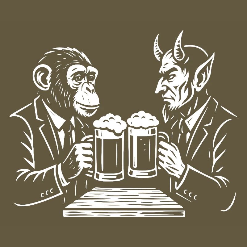 Monkey and Devil are Toasting Beer 