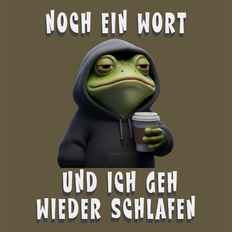 Grumpy Frog with Coffee Cartoon