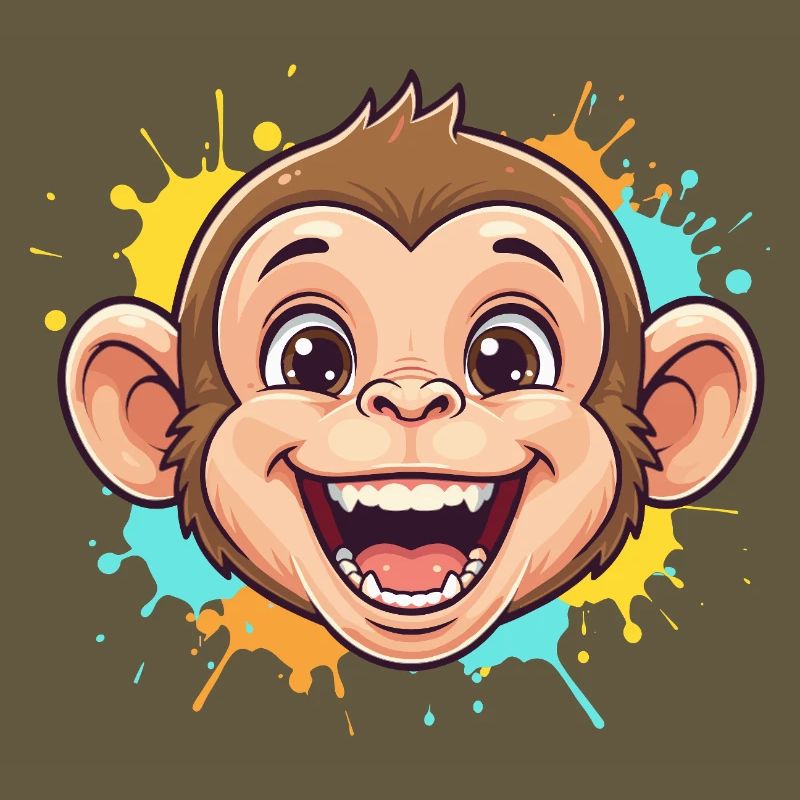 Cheerful monkey with paint splashes