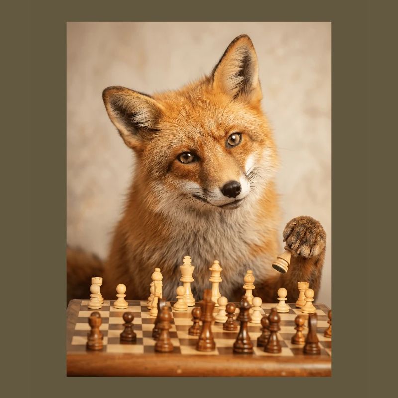 Fox playing chess