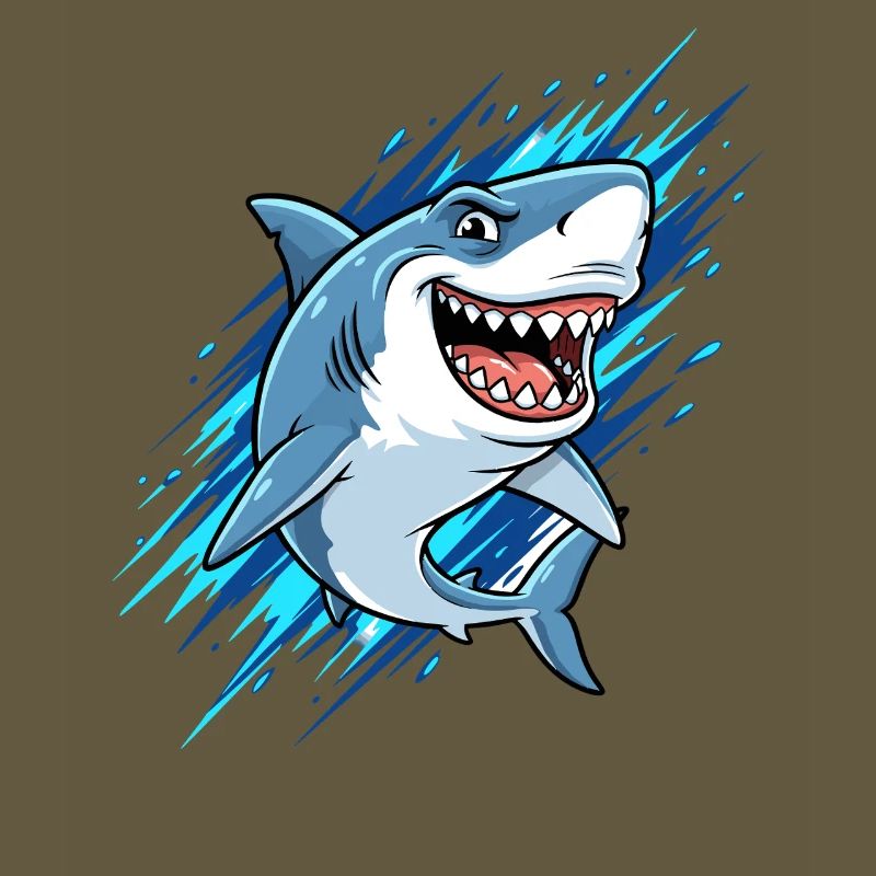 Requin de dessin animé bleu avec des éclaboussures