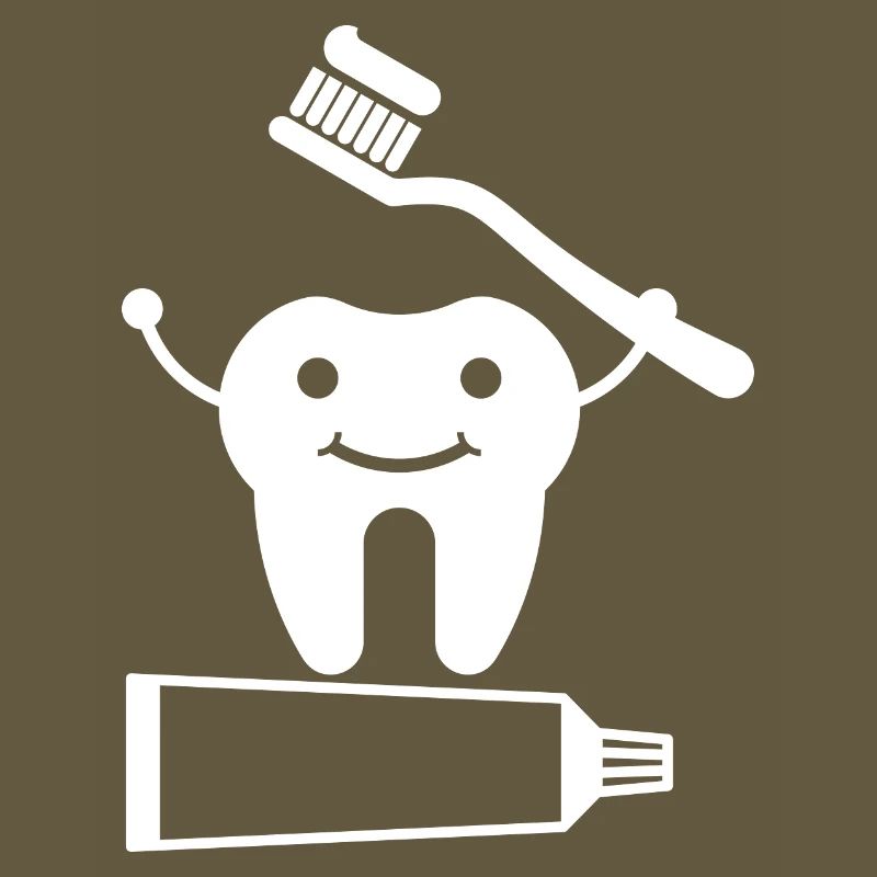 Tooth with toothbrush and toothpaste