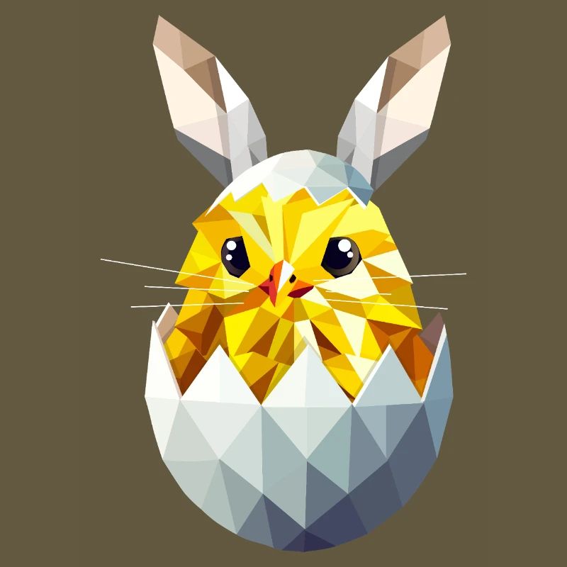 Geometric Easter chick in egg with bunny ears