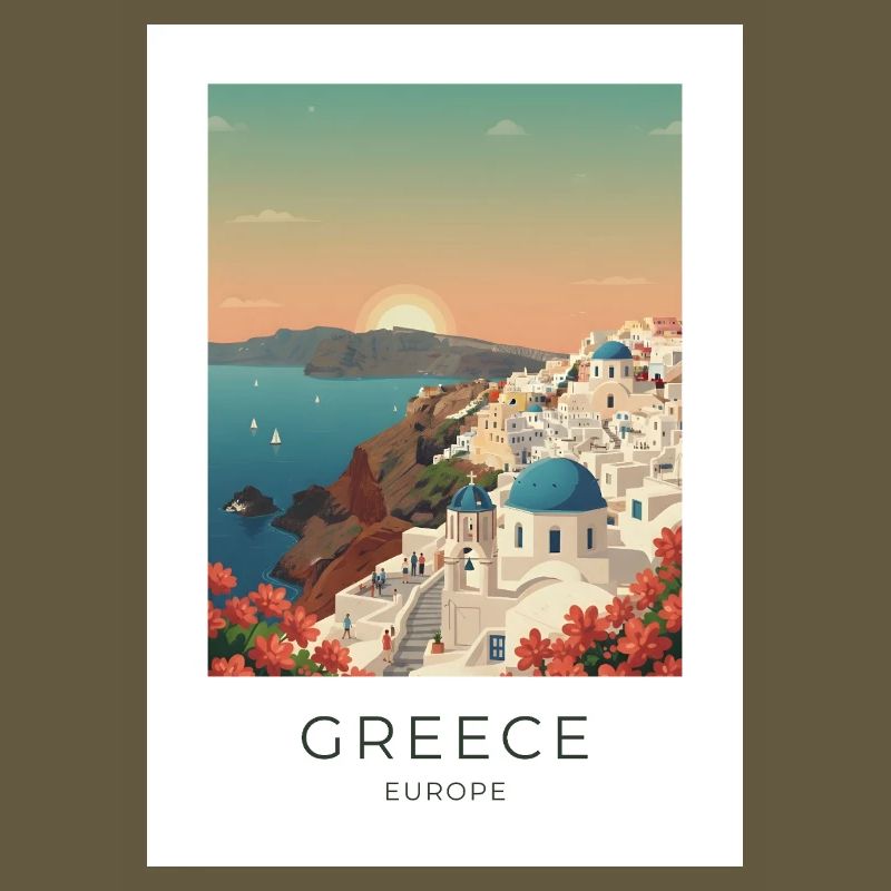 Vue côtière du coucher de soleil de Santorin