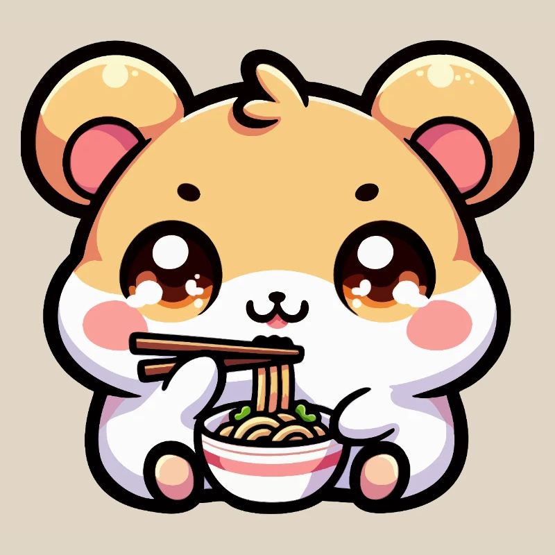 Kawaii hamster eats ramen