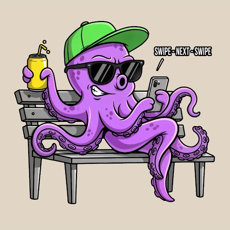 Funny octopus with smartphone