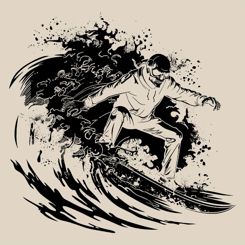 Surfing Skeleton Drawing