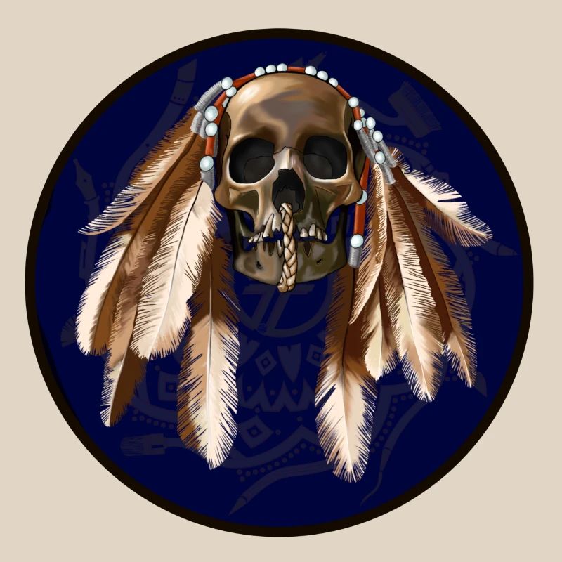 scull with feathers around