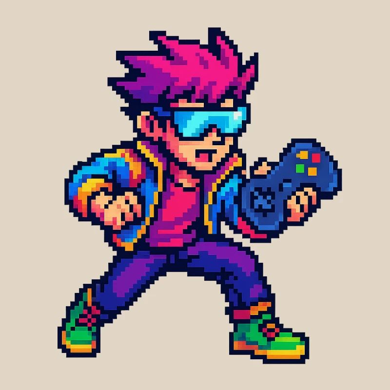 Retro pixel hero with controller