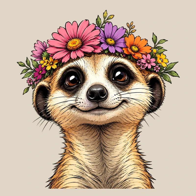 Erdmännchen mit Blumenschmuck 