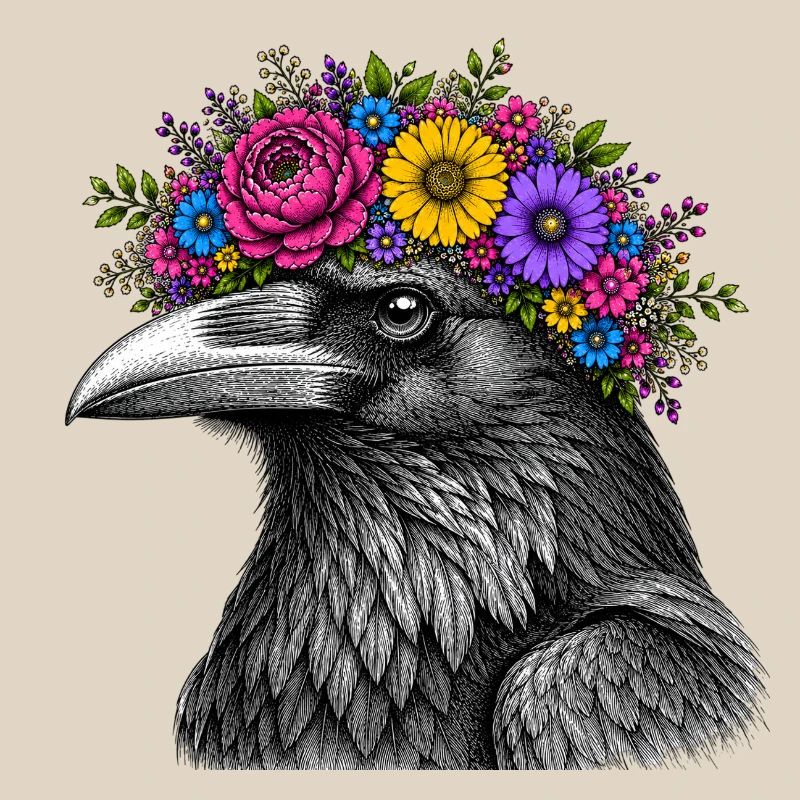 Crow's Head with Flower Crown