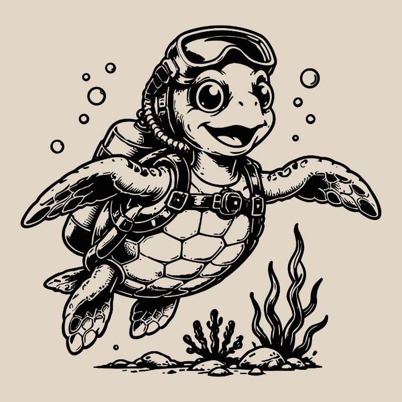 Turtle diver with oxygen tank