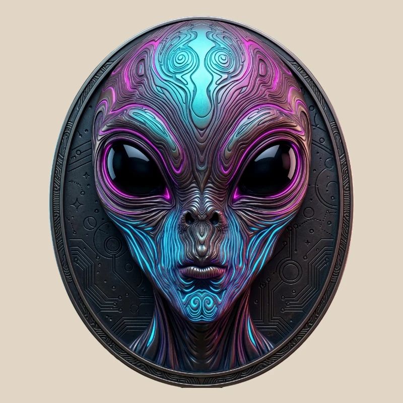 Neon Alien Medallion Sci-Fi Art