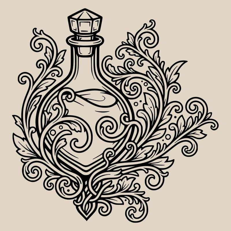 Fiole d'elixir et fleurs