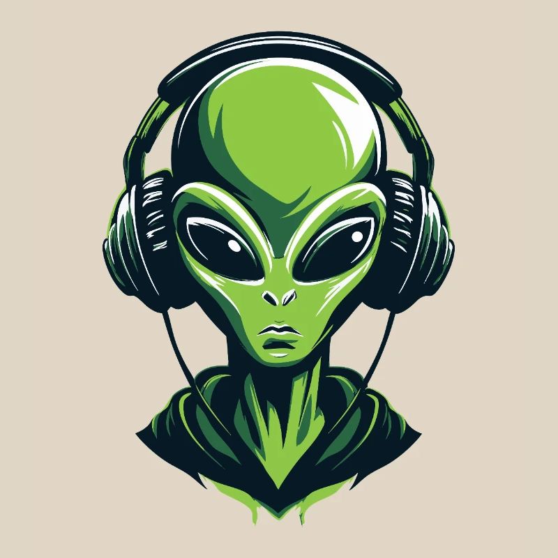 Alien avec casque – Design techno minimaliste