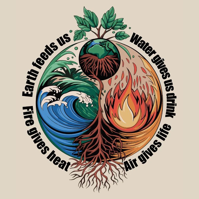 Vier-Elemente-Baum - Erde, Wasser, Feuer, Luft