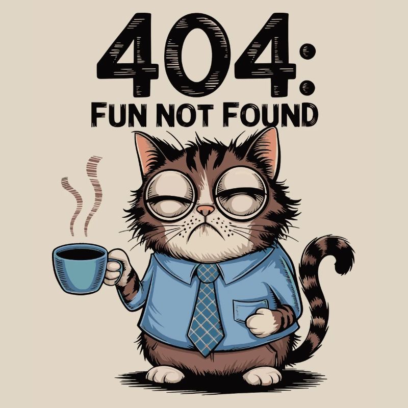 404 Fun Not Found - Tired Coffee Cat Work Meme