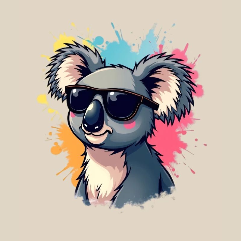 Koala cool avec des lunettes de soleil et une explosion de couleurs