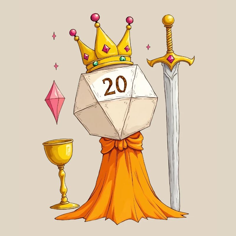 D20 Queen – Cube avec épée, robe et bocal