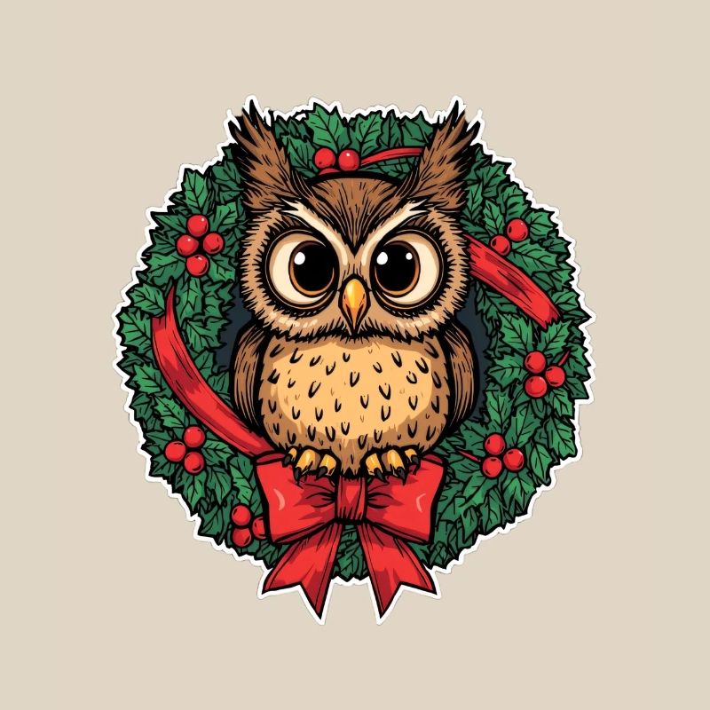Eule im Weihnachtskranz