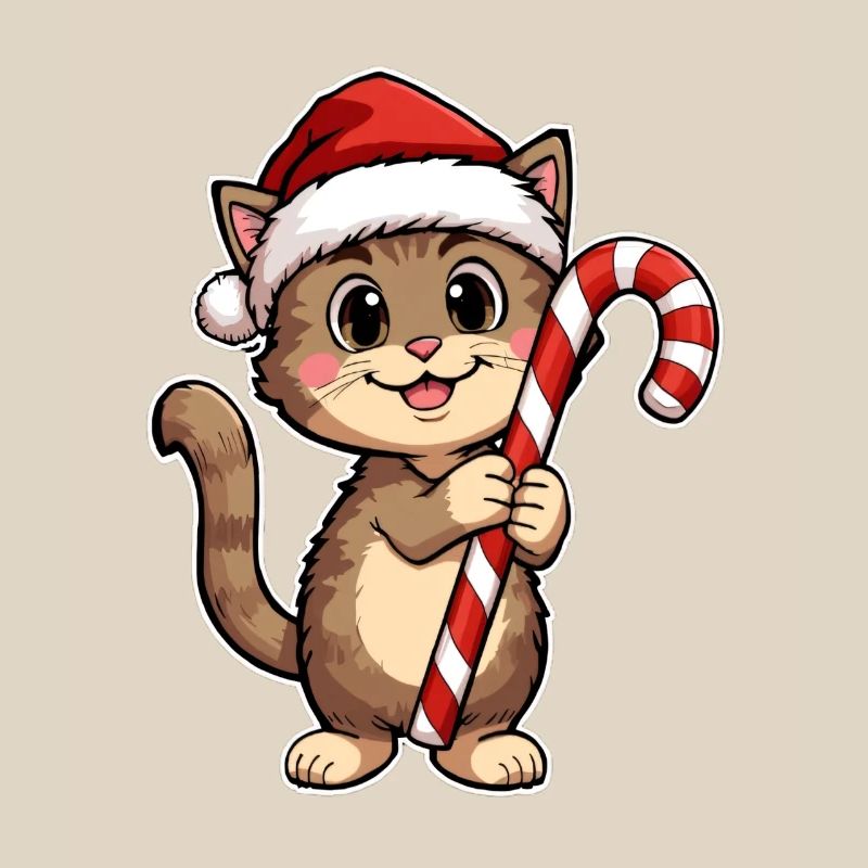 Cat with candy cane Christmas fun