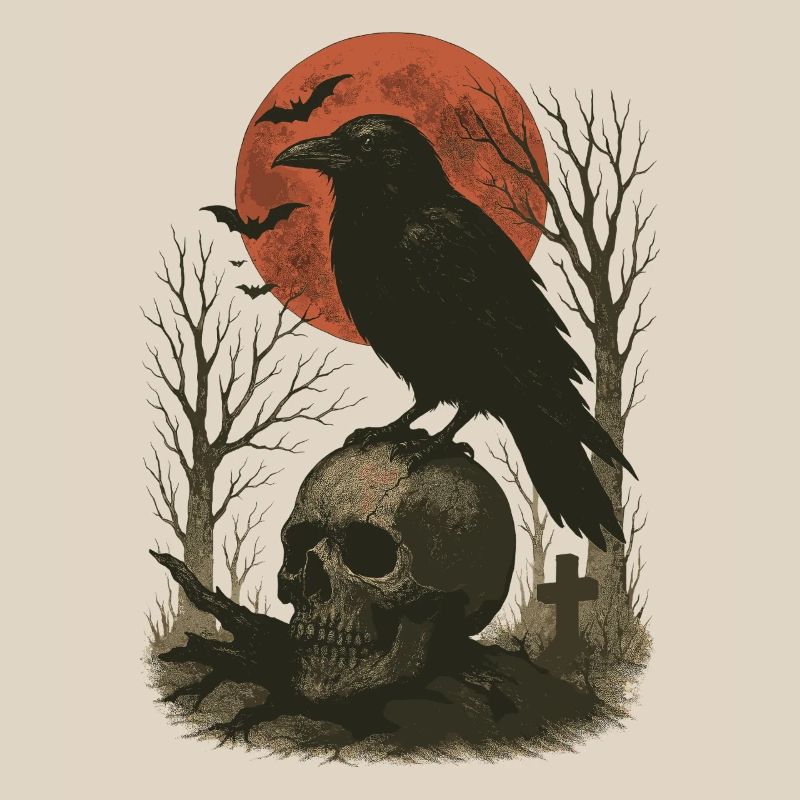 Raven Skull Moon Skull Gothic Black Crow