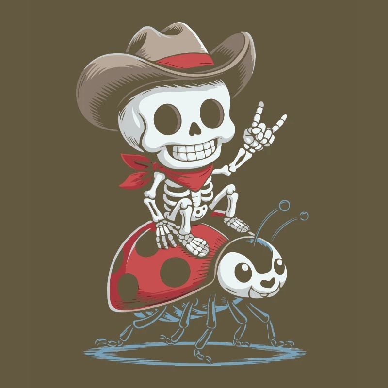 Skeleton cowboy on ladybug