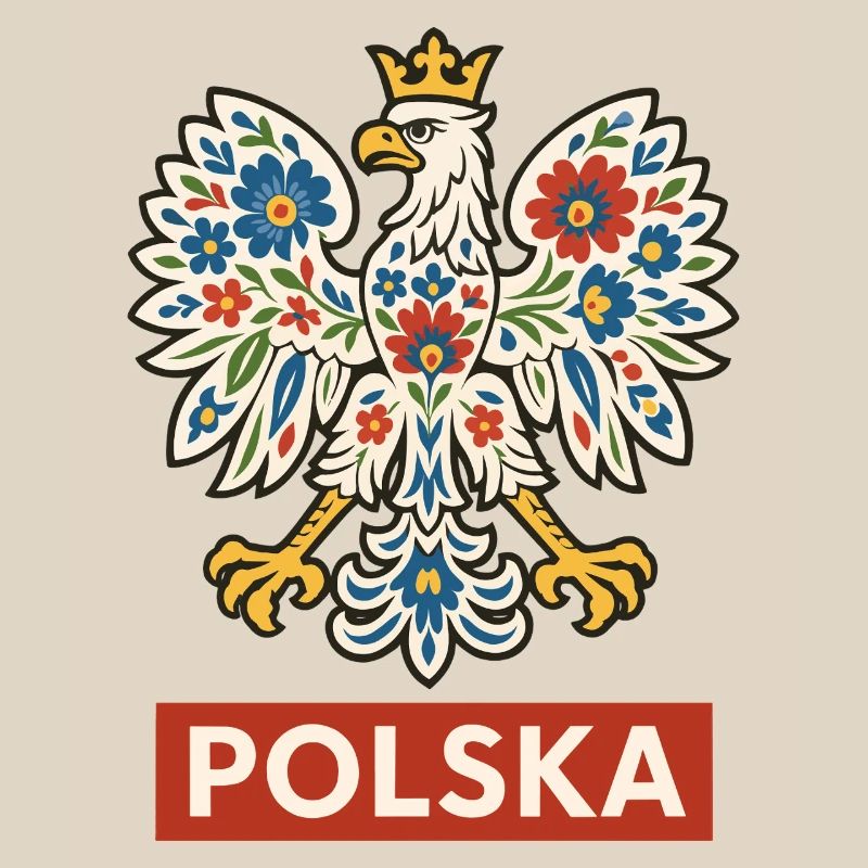 Polish White Eagle with Folk Floral Pattern
