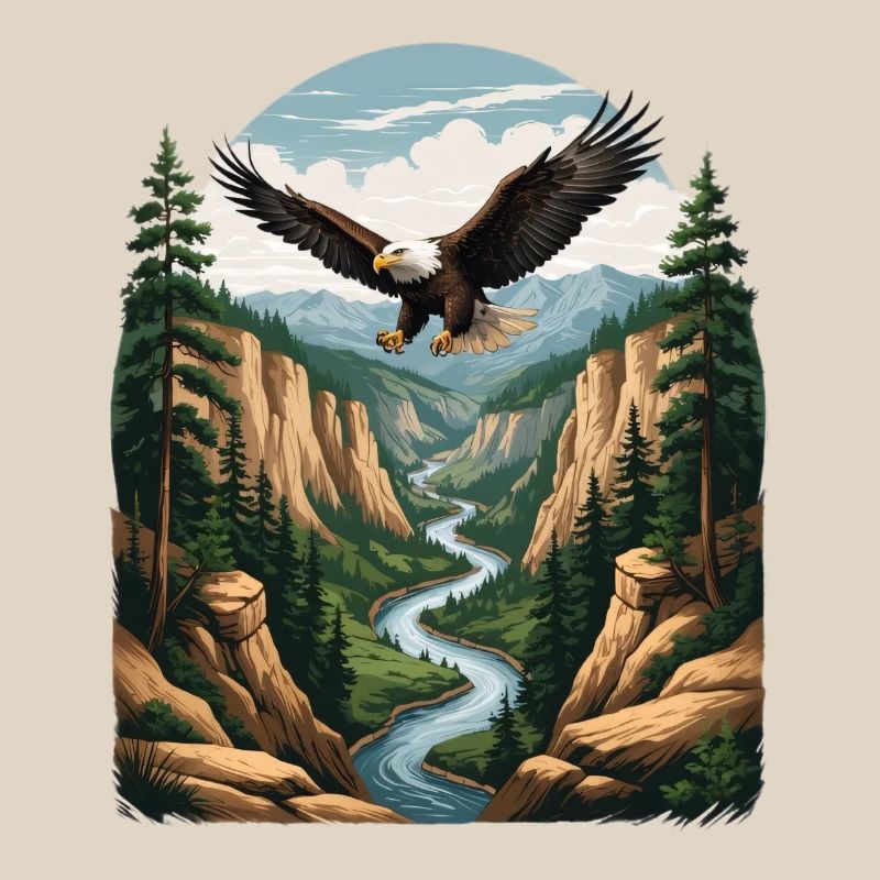 Eagle over gorge forest
